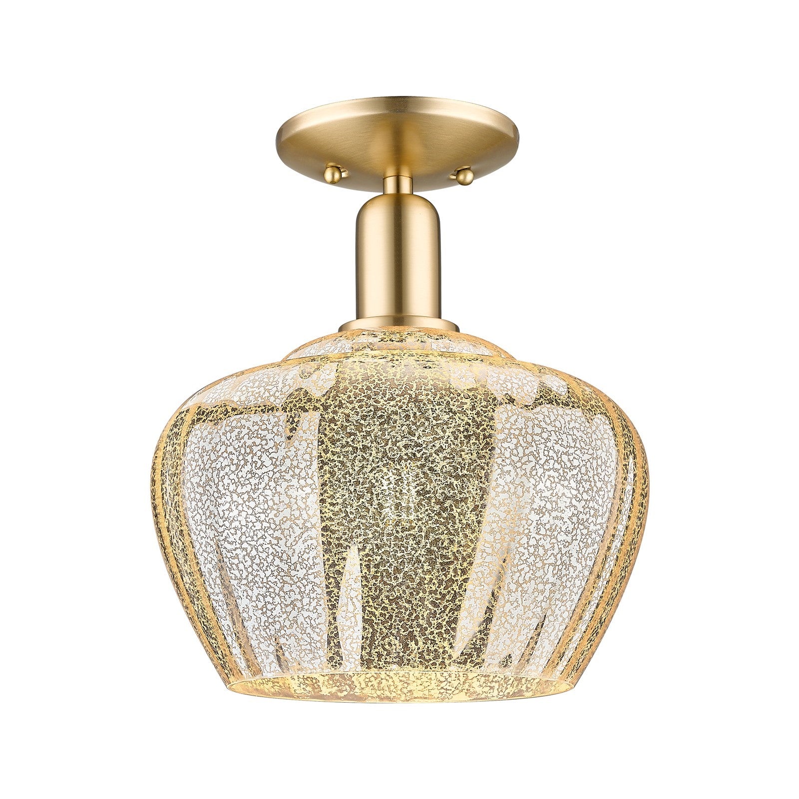 Innovations Fenton 11in 1-Light Semi-Flush Mount | Industrial Champagne Bronze Steel and Mercury Ribbed Glass | Kitchen & Hallway | Model 716-1C-CB-G96-L