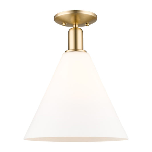 Innovations Berkshire Glass 12in 1-Light Semi-Flush Mount | Industrial Champagne Bronze Steel and Matte White Glass | Kitchen & | Model 716-1C-CB-GBC-121