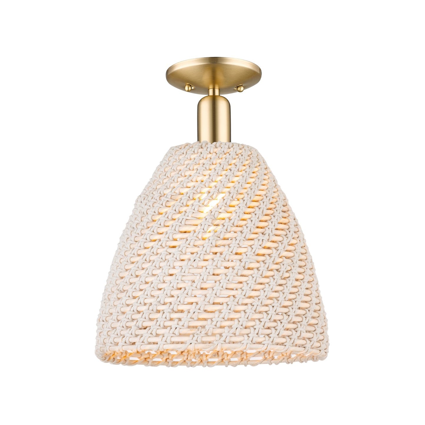 Innovations Bristol Natural 12in 1-Light Semi-Flush Mount | Farmhouse Champagne Bronze Steel and Natural Fiber Dome Shade | Model 716-1C-CB-NBD-12-NAT