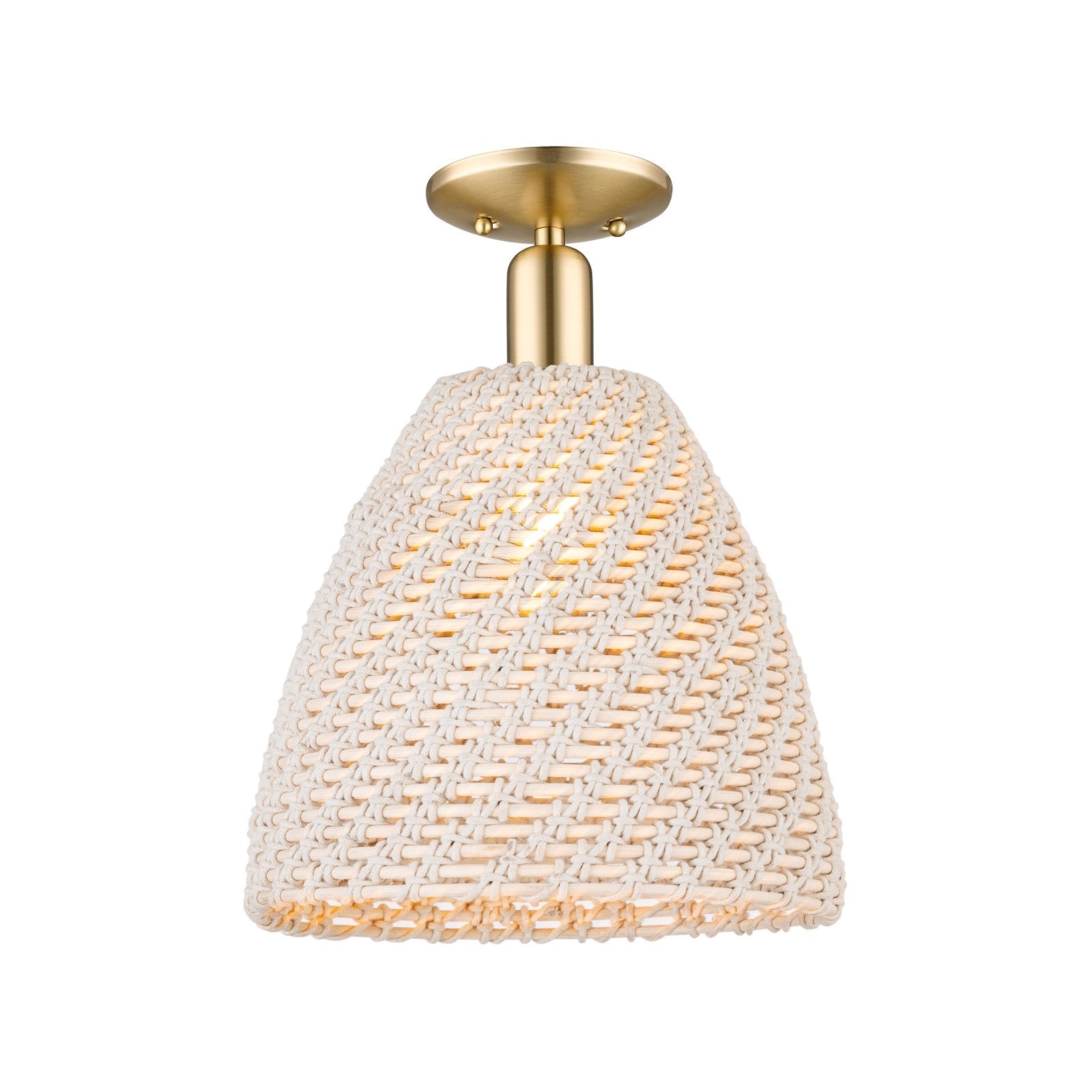 Innovations Bristol Natural 12in 1-Light Semi-Flush Mount | Farmhouse Champagne Bronze Steel and Natural Fiber Dome Shade | Model 716-1C-CB-NBD-12-NAT