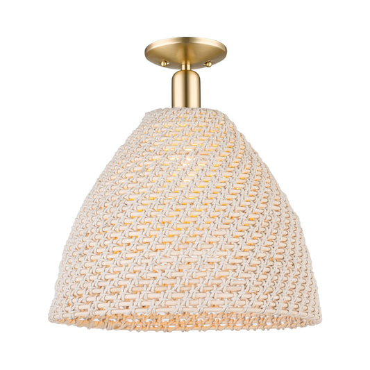Innovations Bristol Natural 16in 1-Light Semi-Flush Mount | Farmhouse Champagne Bronze Steel and Natural Fiber Dome Shade | Model 716-1C-CB-NBD-16-NAT