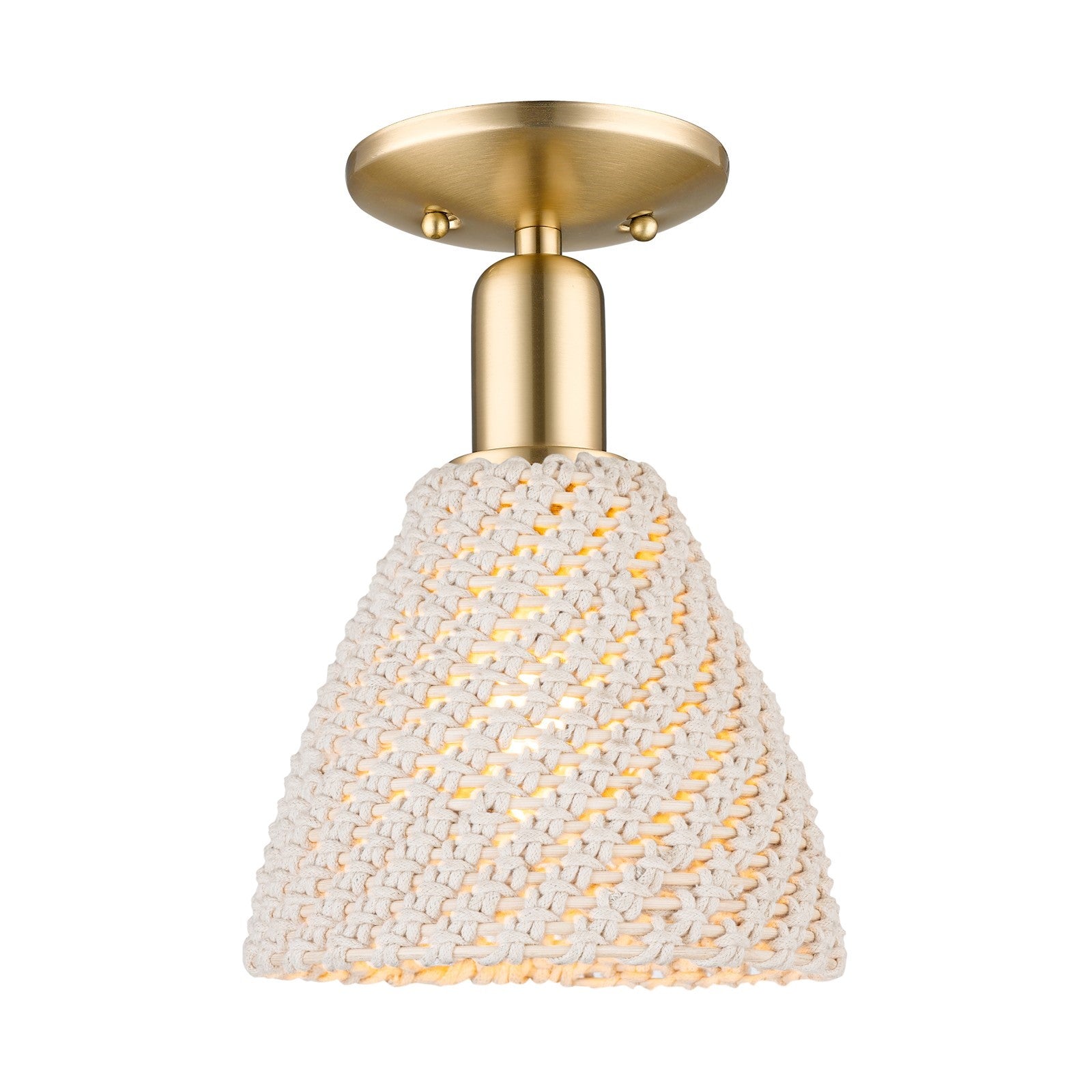 Innovations Bristol Natural 8in 1-Light Semi-Flush Mount | Farmhouse Champagne Bronze Steel and Natural Fiber Dome Shade | Model 716-1C-CB-NBD-75-NAT