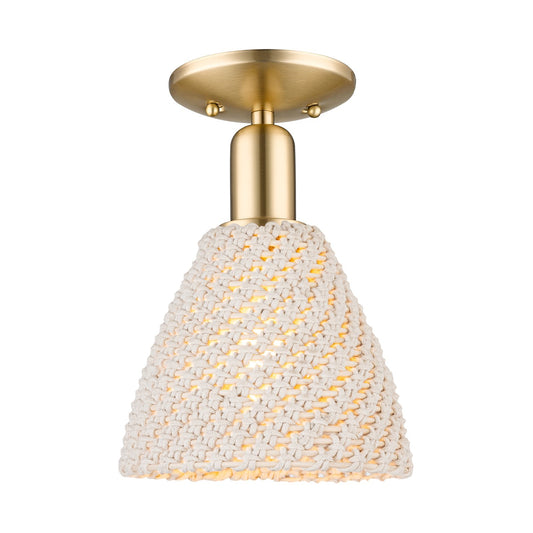 Innovations Bristol Natural 8in 1-Light Semi-Flush Mount | Farmhouse Champagne Bronze Steel and Natural Fiber Dome Shade | Model 716-1C-CB-NBD-75-NAT