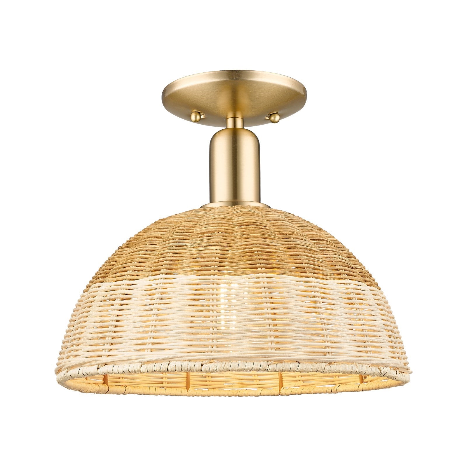 Innovations Natural Ballston Dome 12in 1-Light Semi-Flush Mount | Farmhouse Champagne Bronze Steel and Natural Fiber Dome | Model 716-1C-CB-NBD2-12-NAT