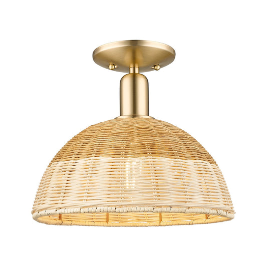 Innovations Natural Ballston Dome 12in 1-Light Semi-Flush Mount | Farmhouse Champagne Bronze Steel and Natural Fiber Dome | Model 716-1C-CB-NBD2-12-NAT