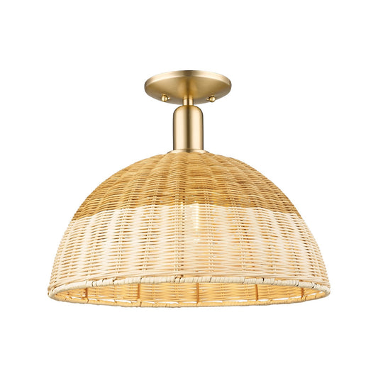 Innovations Natural Ballston Dome 16in 1-Light Semi-Flush Mount | Farmhouse Champagne Bronze Steel and Natural Fiber | Model 716-1C-CB-NBD2-16-NAT