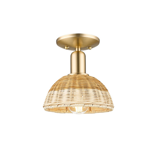 Innovations Natural Ballston Dome 7.5in 1-Light Semi-Flush Mount | Farmhouse Champagne Bronze Steel and Natural Fiber Dome | Model 716-1C-CB-NBD2-75-NAT