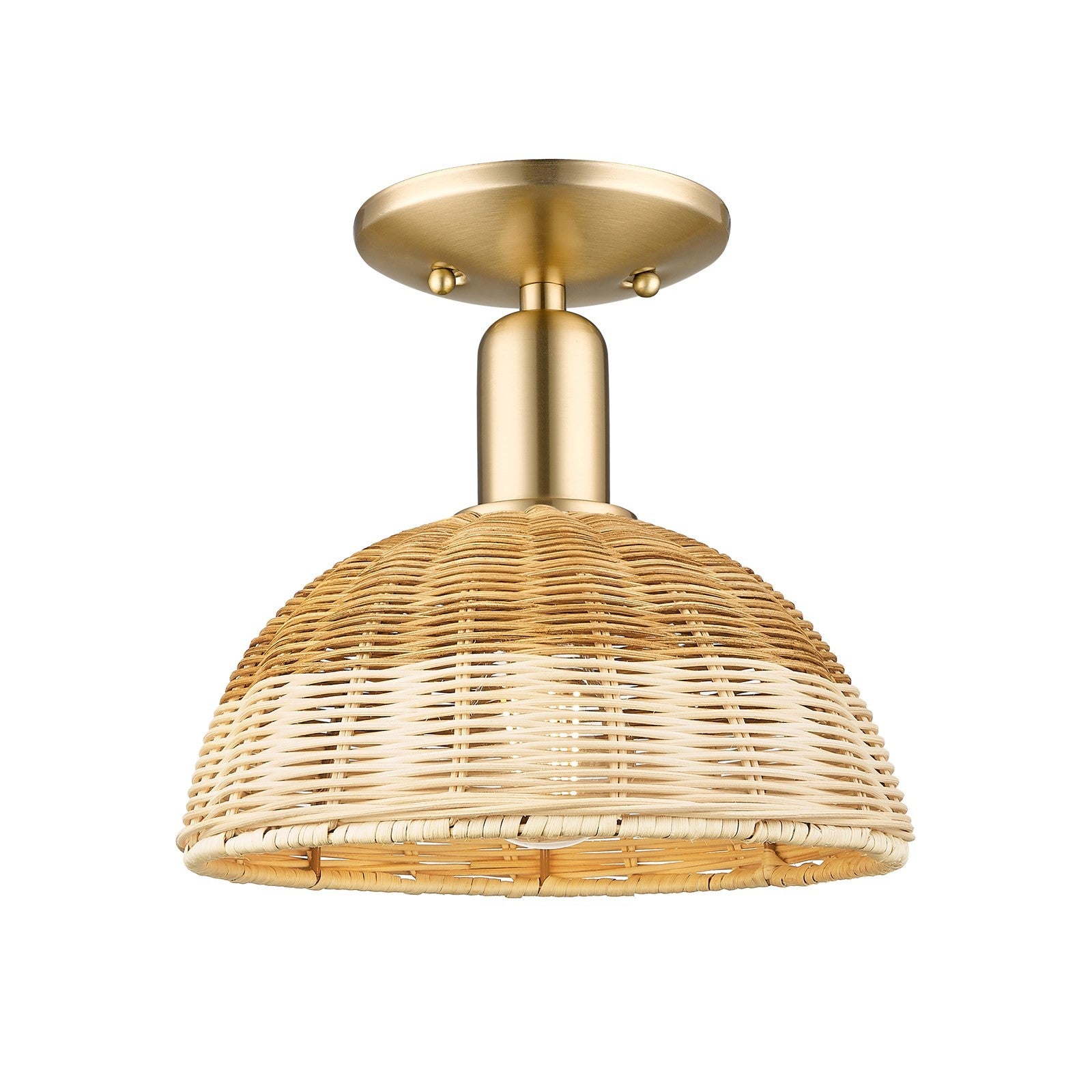 Innovations Natural Ballston Dome 9in 1-Light Semi-Flush Mount | Farmhouse Champagne Bronze Steel and Natural Fiber | Model 716-1C-CB-NBD2-9-NAT