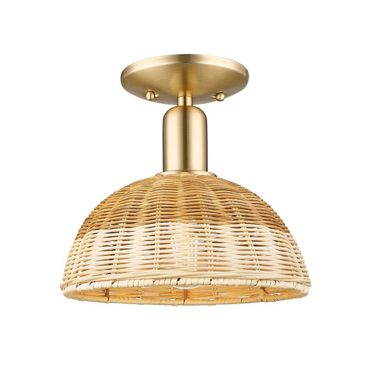 Innovations Natural Ballston Dome 9in 1-Light Semi-Flush Mount | Farmhouse Champagne Bronze Steel and Natural Fiber | Model 716-1C-CB-NBD2-9-NAT