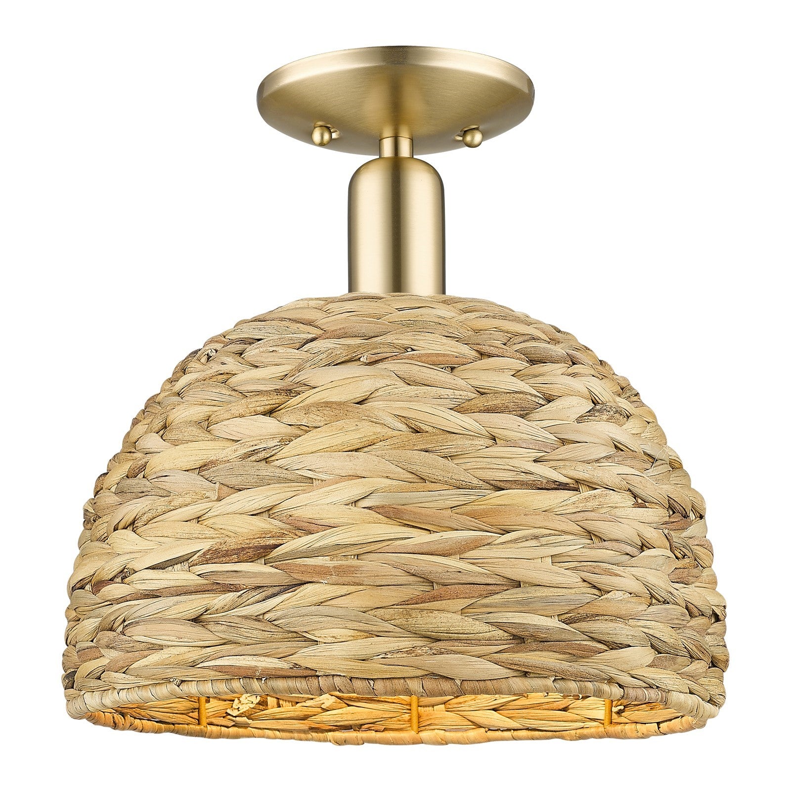Innovations Arcadia 12in 1-Light Semi-Flush Mount | Industrial Champagne Bronze Steel and Natural Rattan | Entryway & Hallway | Model 716-1C-CB-RBD-12-NAT