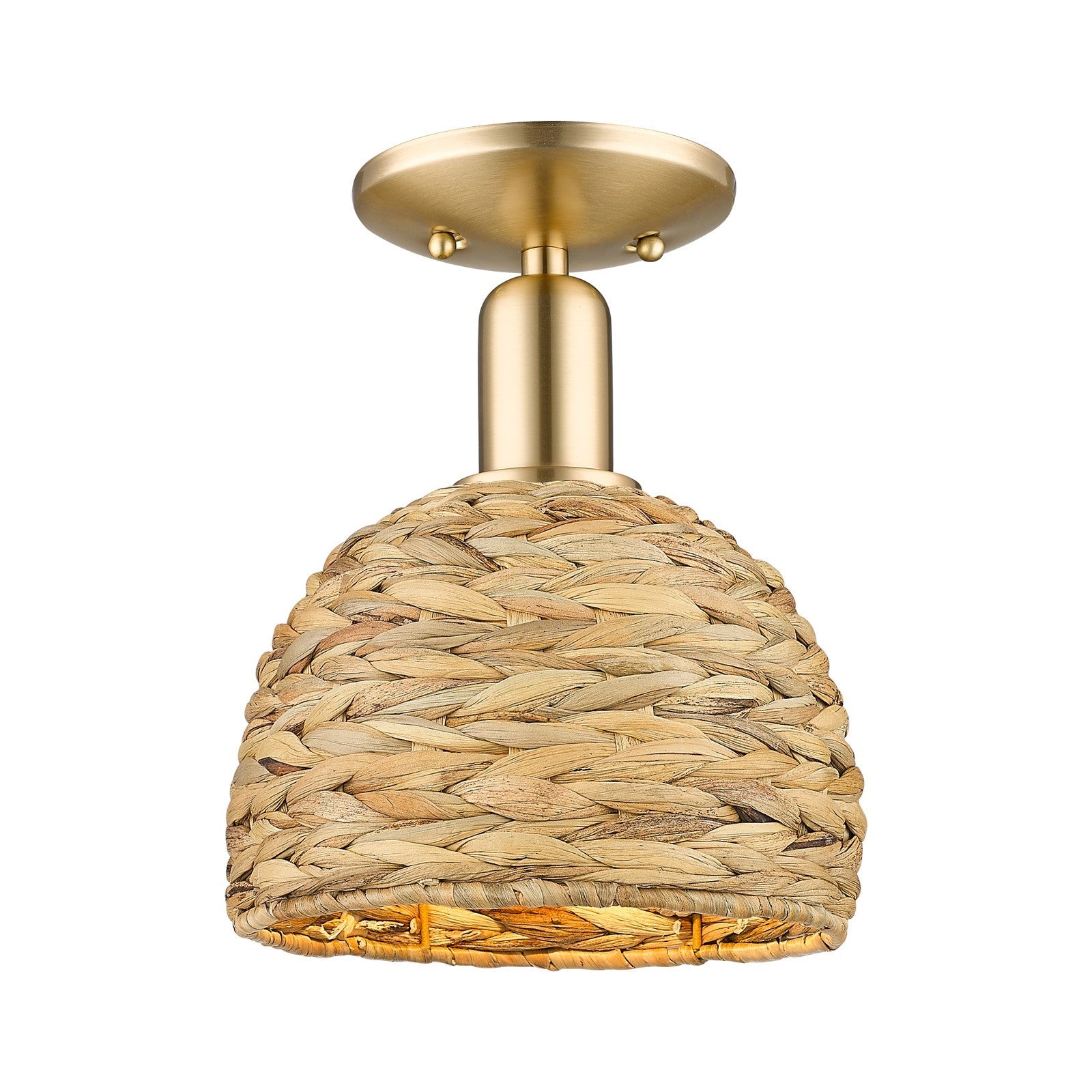 Innovations Woven Rattan 8in 1-Light Semi-Flush Mount | Industrial Champagne Bronze Steel and Natural Rattan | Entryway & | Model 716-1C-CB-RBD-8-NAT