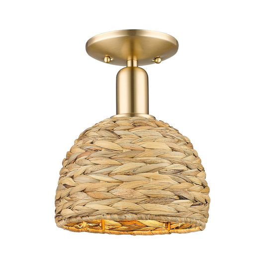 Innovations Woven Rattan 8in 1-Light Semi-Flush Mount | Industrial Champagne Bronze Steel and Natural Rattan | Entryway & | Model 716-1C-CB-RBD-8-NAT