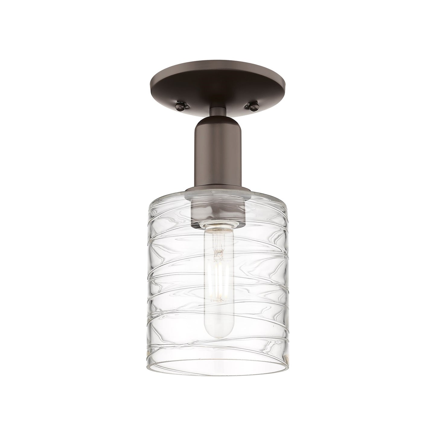 Innovations Cobbleskill 5in 1-Light Semi-Flush Mount | Industrial Oil Rubbed Bronze Steel and Deco Swirl Glass | Entryway & | Model 716-1C-OB-G1113