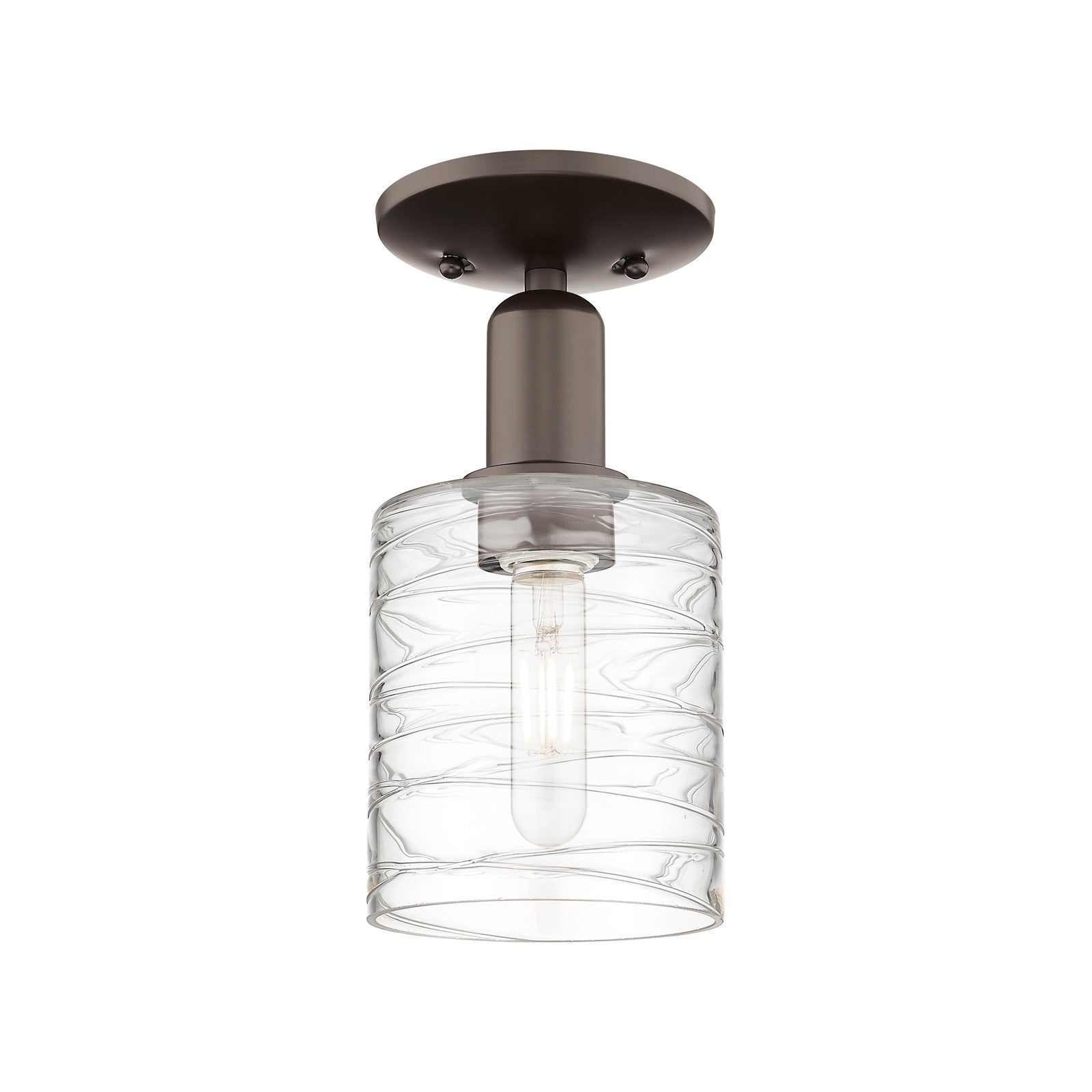 Innovations Cobbleskill 5in 1-Light Semi-Flush Mount | Industrial Oil Rubbed Bronze Steel and Deco Swirl Glass | Entryway & | Model 716-1C-OB-G1113