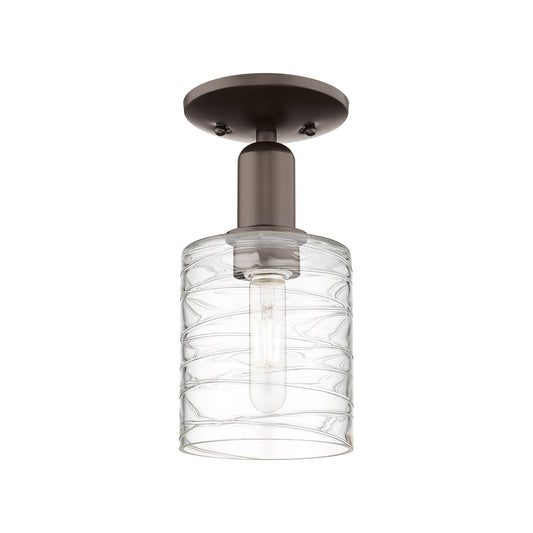 Innovations Cobbleskill 5in 1-Light Semi-Flush Mount | Industrial Oil Rubbed Bronze Steel and Deco Swirl Glass | Entryway & | Model 716-1C-OB-G1113