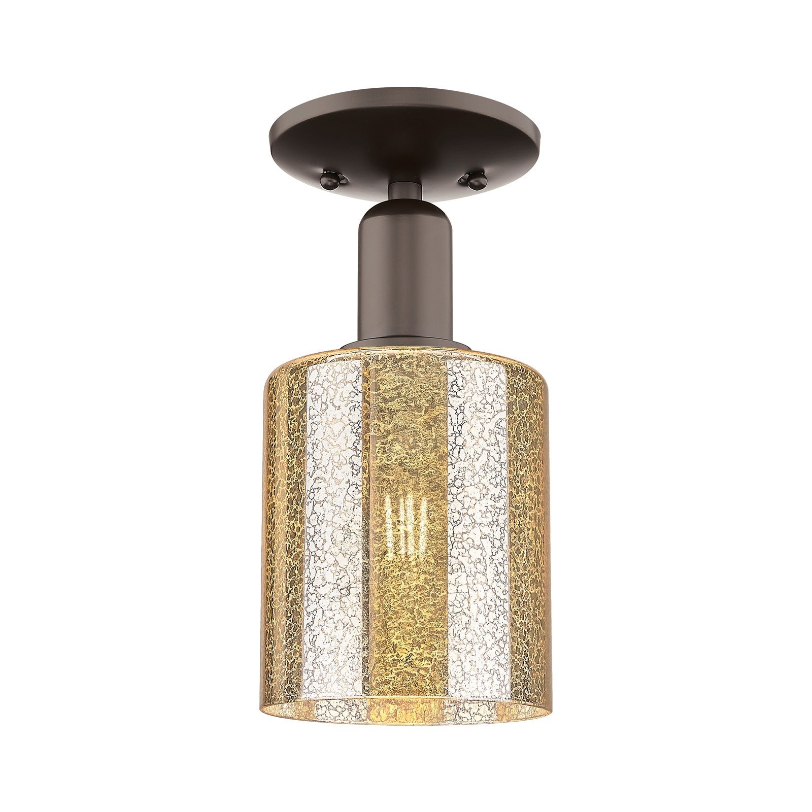 Innovations Cobbleskill 5in 1-Light Semi-Flush Mount | Industrial Oil Rubbed Bronze Steel and Mercury Glass Drum Shade | Hallway & | Model 716-1C-OB-G116