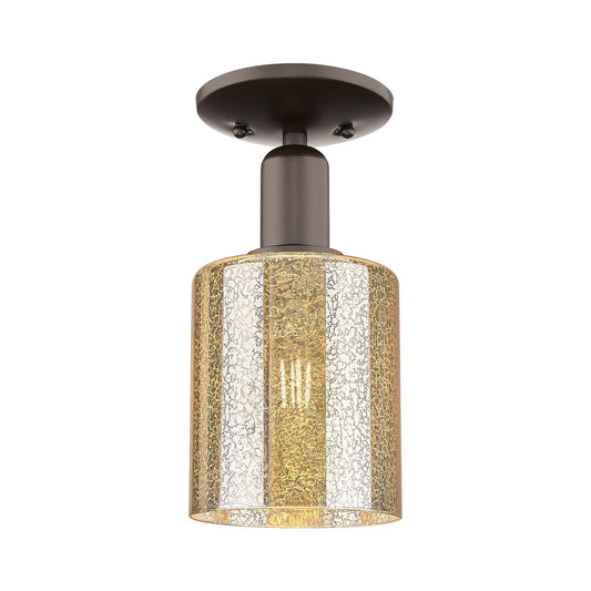 Innovations Cobbleskill 5in 1-Light Semi-Flush Mount | Industrial Oil Rubbed Bronze Steel and Mercury Glass Drum Shade | Hallway & | Model 716-1C-OB-G116