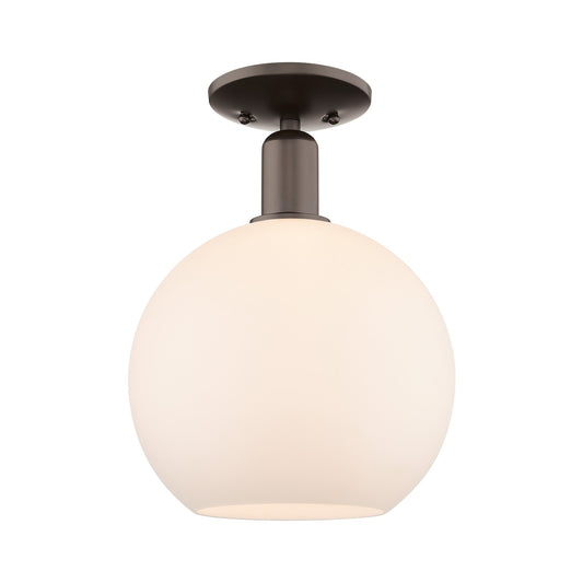 Innovations Athens 10in 1-Light Semi-Flush Mount | Industrial Oil Rubbed Bronze Steel and Matte White Glass | Entryway & Hallway | Model 716-1C-OB-G121-10