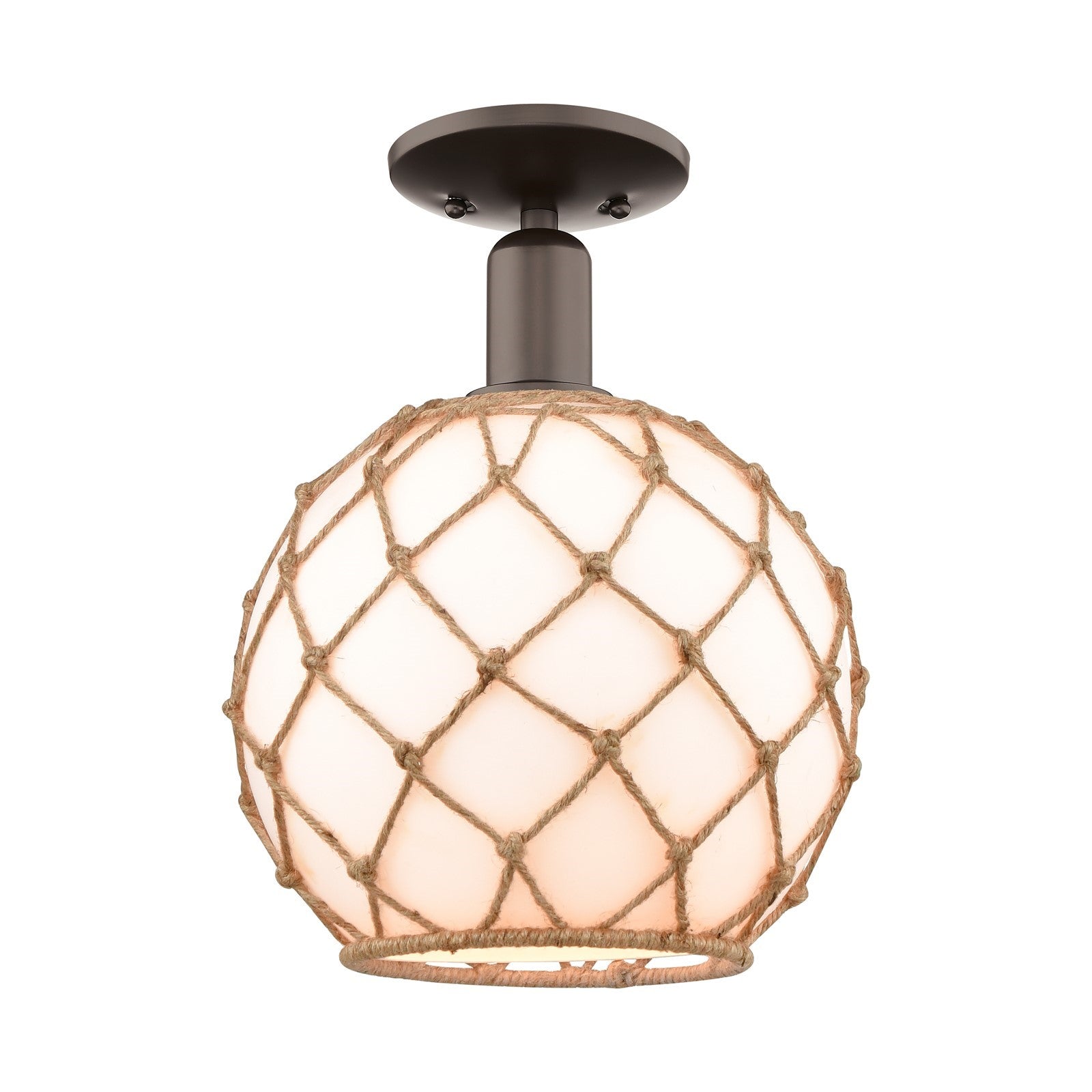 Innovations Farmhouse Rope 10in 1-Light Semi-Flush Mount | Industrial Oil Rubbed Bronze Steel and Matte White Glass with Rope | Model 716-1C-OB-G121-10RB