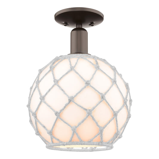Innovations Farmhouse Rope 10in 1-Light Semi-Flush Mount | Industrial Oil Rubbed Bronze Steel and White Glass with Rope Shade | Model 716-1C-OB-G121-10RW