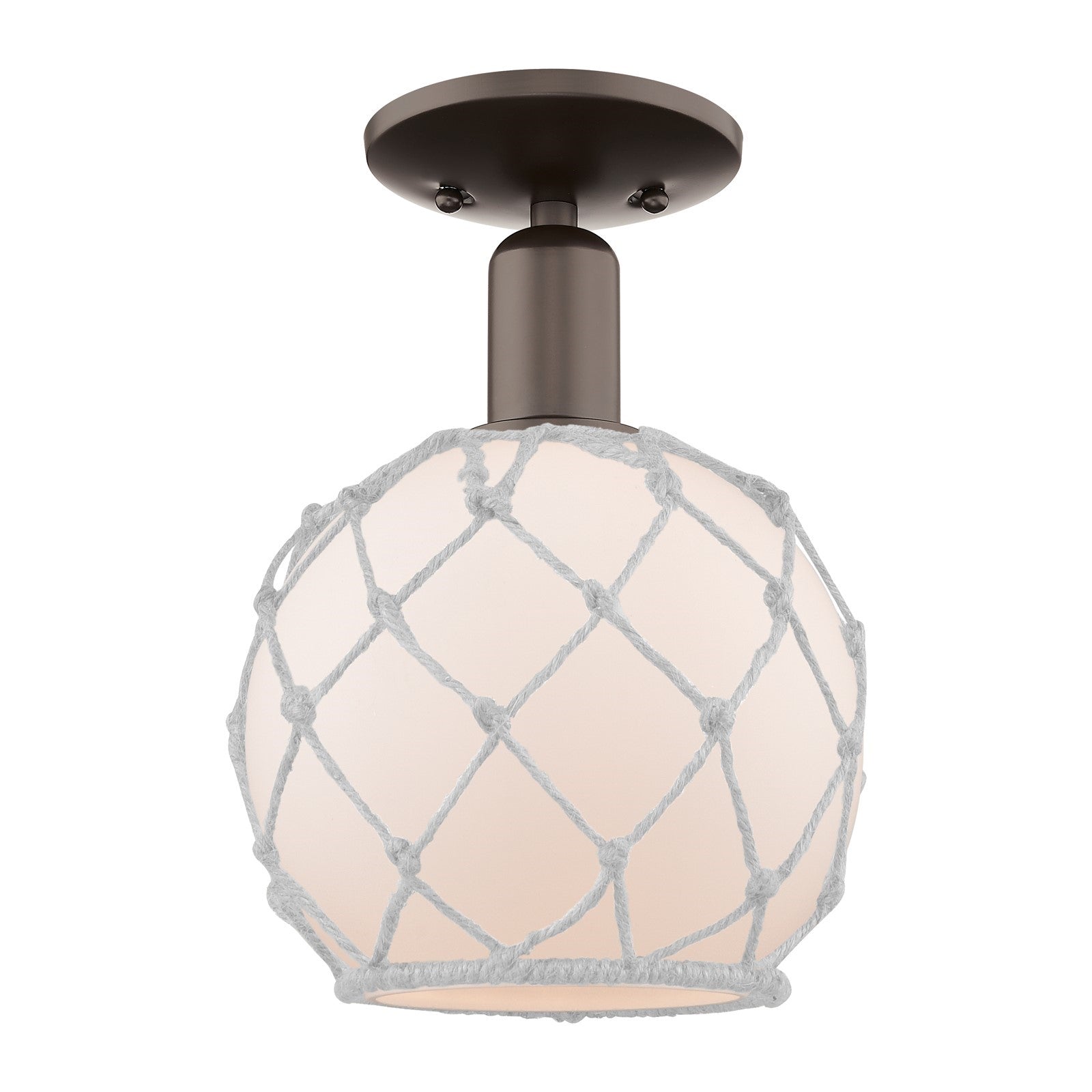 Innovations Farmhouse Rope 8in 1-Light Semi-Flush Mount | Industrial Oil Rubbed Bronze Steel and White Frosted Glass with Rope | Model 716-1C-OB-G121-8RW