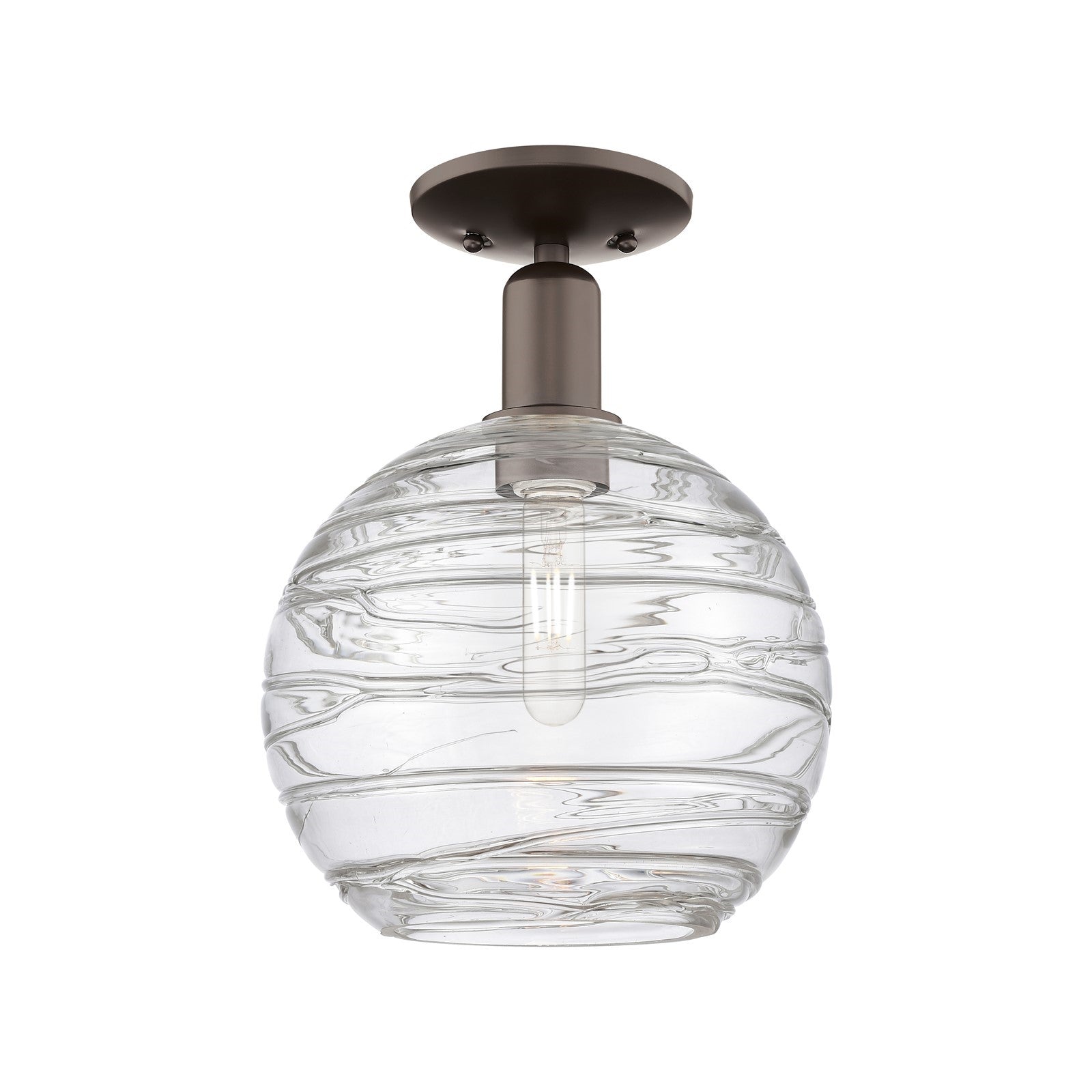 Innovations Athens Deco Swirl 10in 1-Light Semi-Flush Mount | Industrial Oil Rubbed Bronze Steel and Clear Deco Swirl Glass | Model 716-1C-OB-G1213-10CL