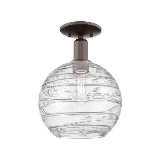 Innovations Athens Deco Swirl 10in 1-Light Semi-Flush Mount | Industrial Oil Rubbed Bronze Steel and Clear Deco Swirl Glass | Model 716-1C-OB-G1213-10CL