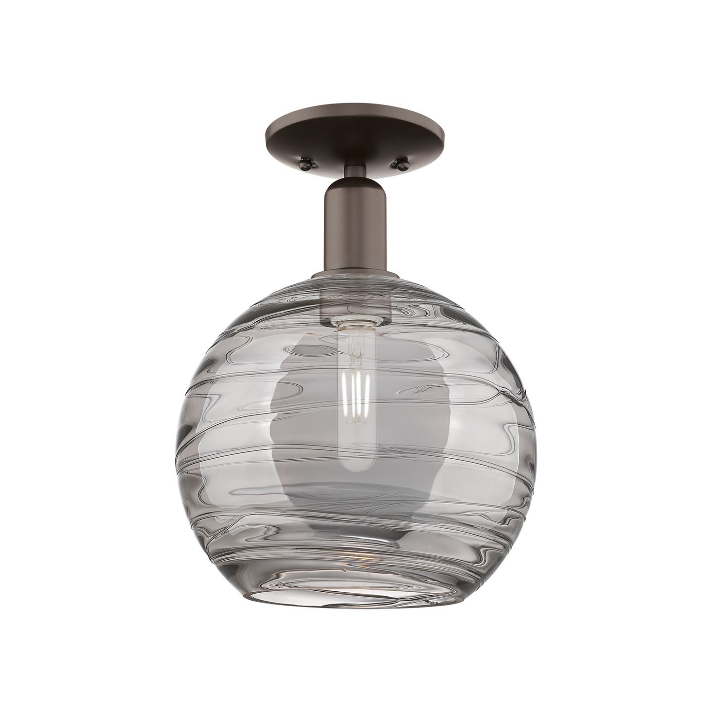 Innovations Athens Deco Swirl 10in 1-Light Semi-Flush Mount | Industrial Oil Rubbed Bronze Steel and Light Smoke Glass | Model 716-1C-OB-G1213-10SM