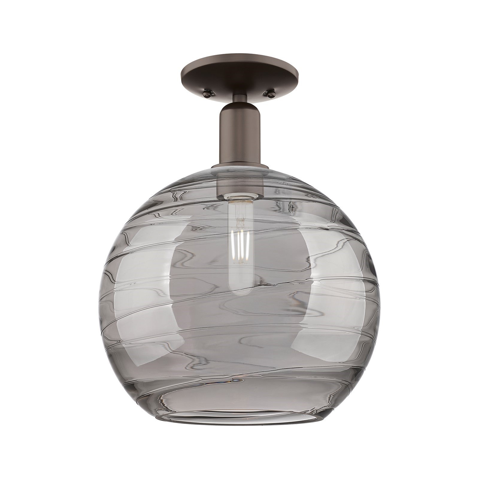 Innovations Athens Deco Swirl 12in 1-Light Semi-Flush Mount | Industrial Oil Rubbed Bronze Steel and Light Smoke Glass | Model 716-1C-OB-G1213-12SM