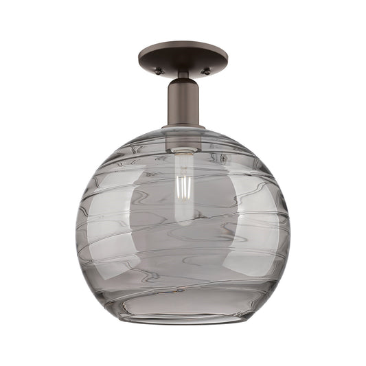 Innovations Athens Deco Swirl 12in 1-Light Semi-Flush Mount | Industrial Oil Rubbed Bronze Steel and Light Smoke Glass | Model 716-1C-OB-G1213-12SM