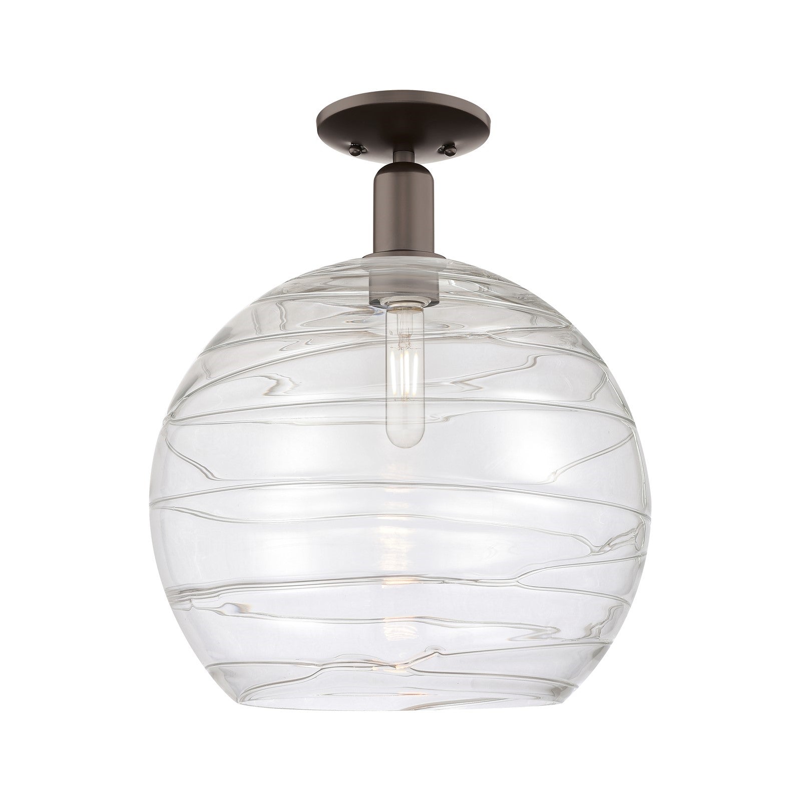Innovations Athens Deco Swirl 14in 1-Light Semi-Flush Mount | Industrial Oil Rubbed Bronze Steel and Clear Deco Swirl Glass | Model 716-1C-OB-G1213-14CL