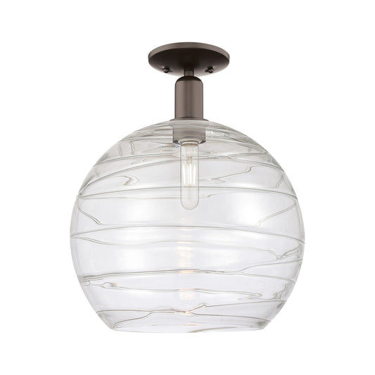 Innovations Athens Deco Swirl 14in 1-Light Semi-Flush Mount | Industrial Oil Rubbed Bronze Steel and Clear Deco Swirl Glass | Model 716-1C-OB-G1213-14CL