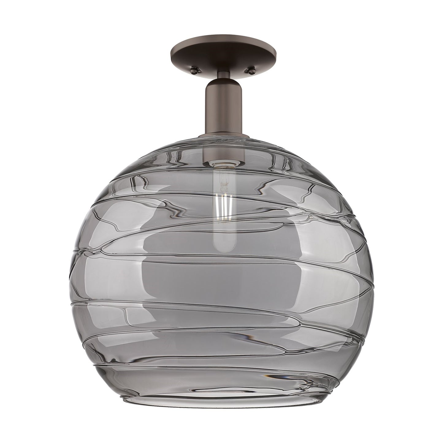 Innovations Athens Deco Swirl 14in 1-Light Semi-Flush Mount | Industrial Oil Rubbed Bronze and Light Smoke Glass | Entryway & | Model 716-1C-OB-G1213-14SM