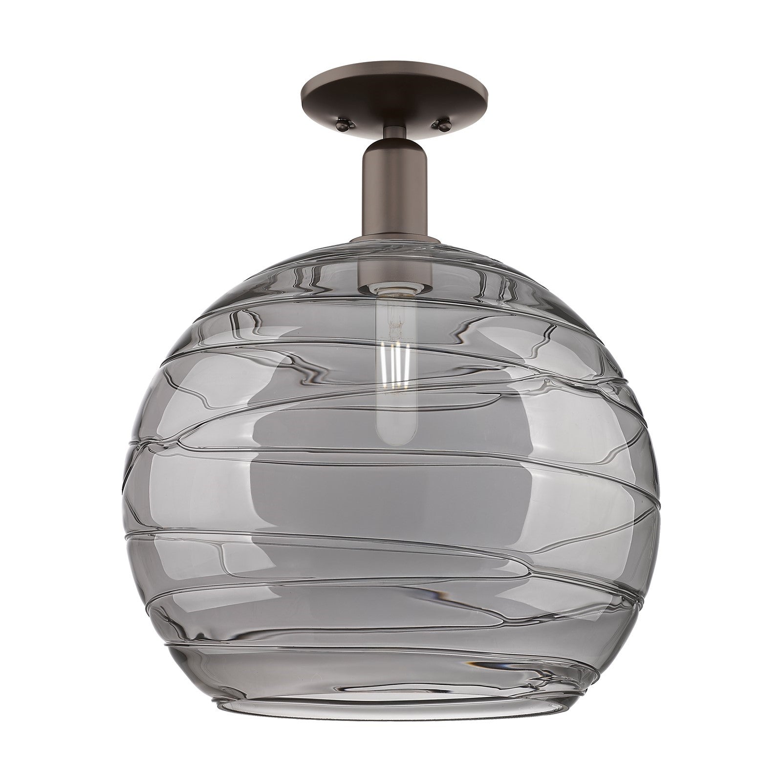 Innovations Athens Deco Swirl 14in 1-Light Semi-Flush Mount | Industrial Oil Rubbed Bronze and Light Smoke Glass | Entryway & | Model 716-1C-OB-G1213-14SM