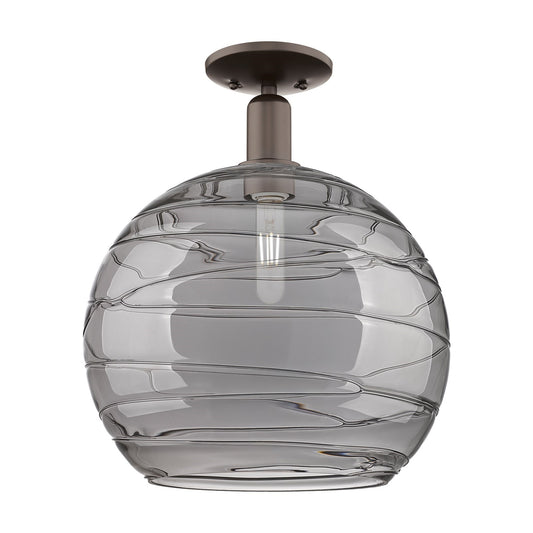 Innovations Athens Deco Swirl 14in 1-Light Semi-Flush Mount | Industrial Oil Rubbed Bronze and Light Smoke Glass | Entryway & | Model 716-1C-OB-G1213-14SM