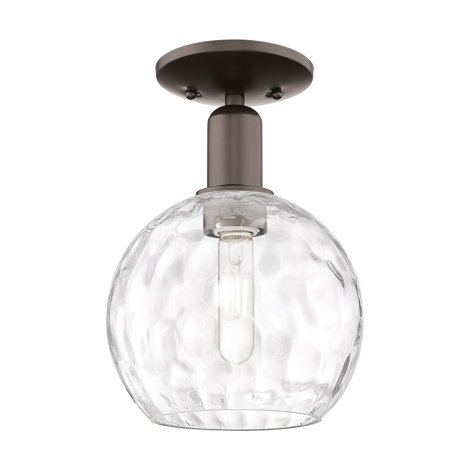 Innovations Athens Water Glass 8in 1-Light Semi-Flush Mount | Industrial Oil Rubbed Bronze Steel and Clear Water Glass | Hallway | Model 716-1C-OB-G1215-8