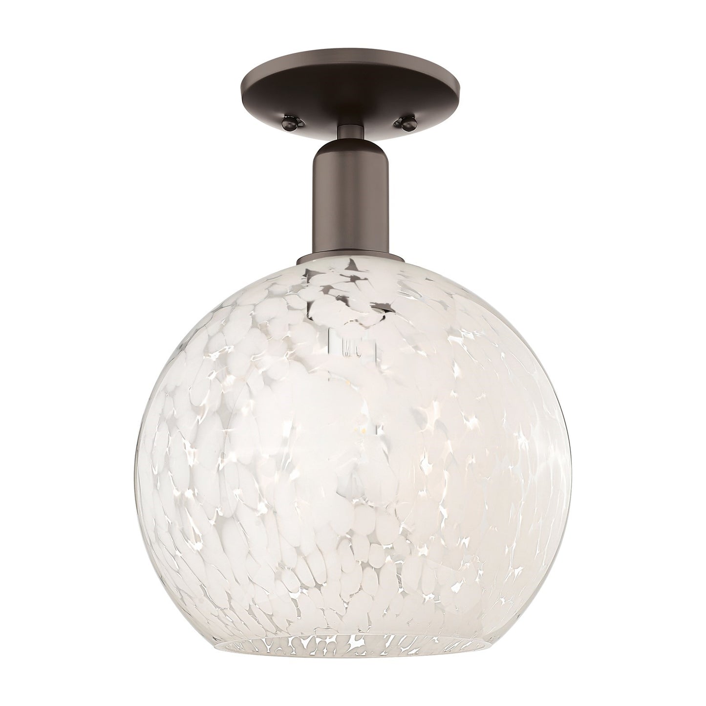 Innovations White Mouchette 10in 1-Light Semi-Flush Mount | Industrial Oil Rubbed Bronze Steel and White Mouchette Glass | Model 716-1C-OB-G1216-10WM