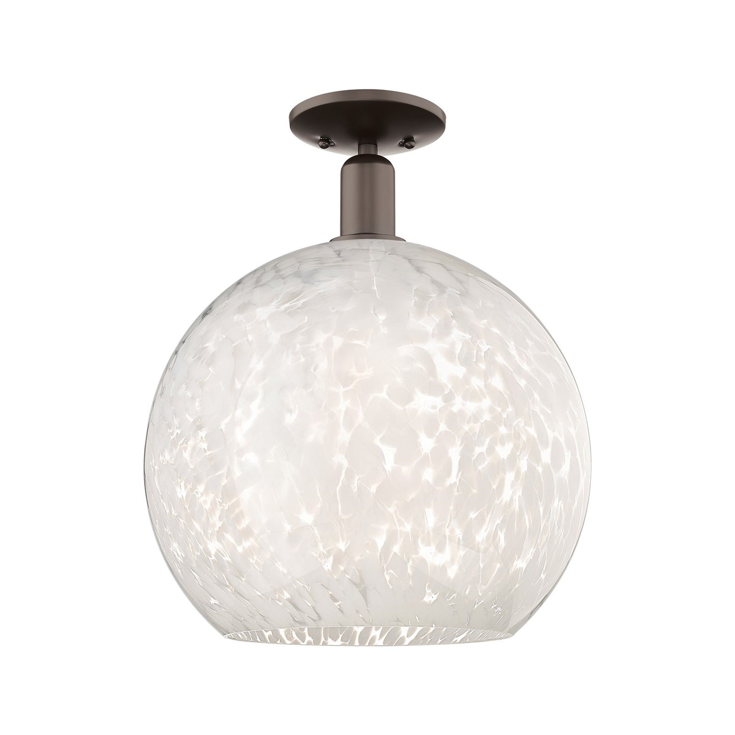 Innovations Lighting White Mouchette 14in 1-Light Semi-Flush Mount | Industrial Oil Rubbed Bronze Steel and White Glass | Model 716-1C-OB-G1216-14WM