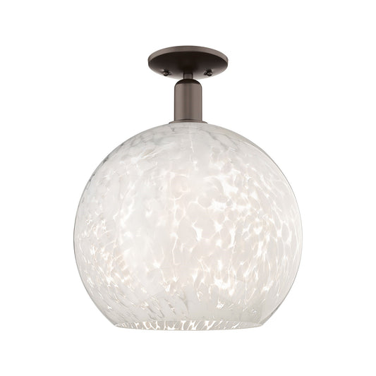 Innovations Lighting White Mouchette 14in 1-Light Semi-Flush Mount | Industrial Oil Rubbed Bronze Steel and White Glass | Model 716-1C-OB-G1216-14WM