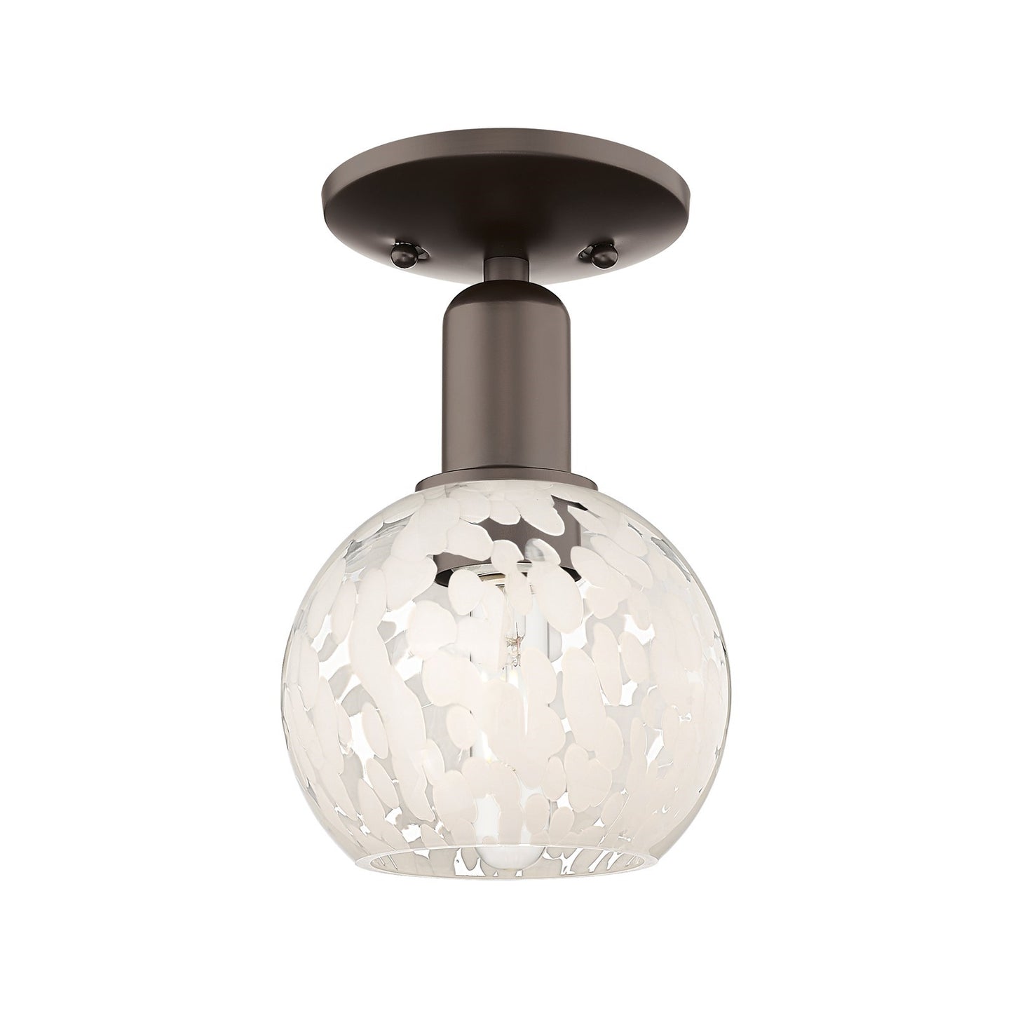 Innovations White Mouchette 6in 1-Light Semi-Flush Mount | Industrial Oil Rubbed Bronze Steel and White Glass | Entryway & | Model 716-1C-OB-G1216-6WM