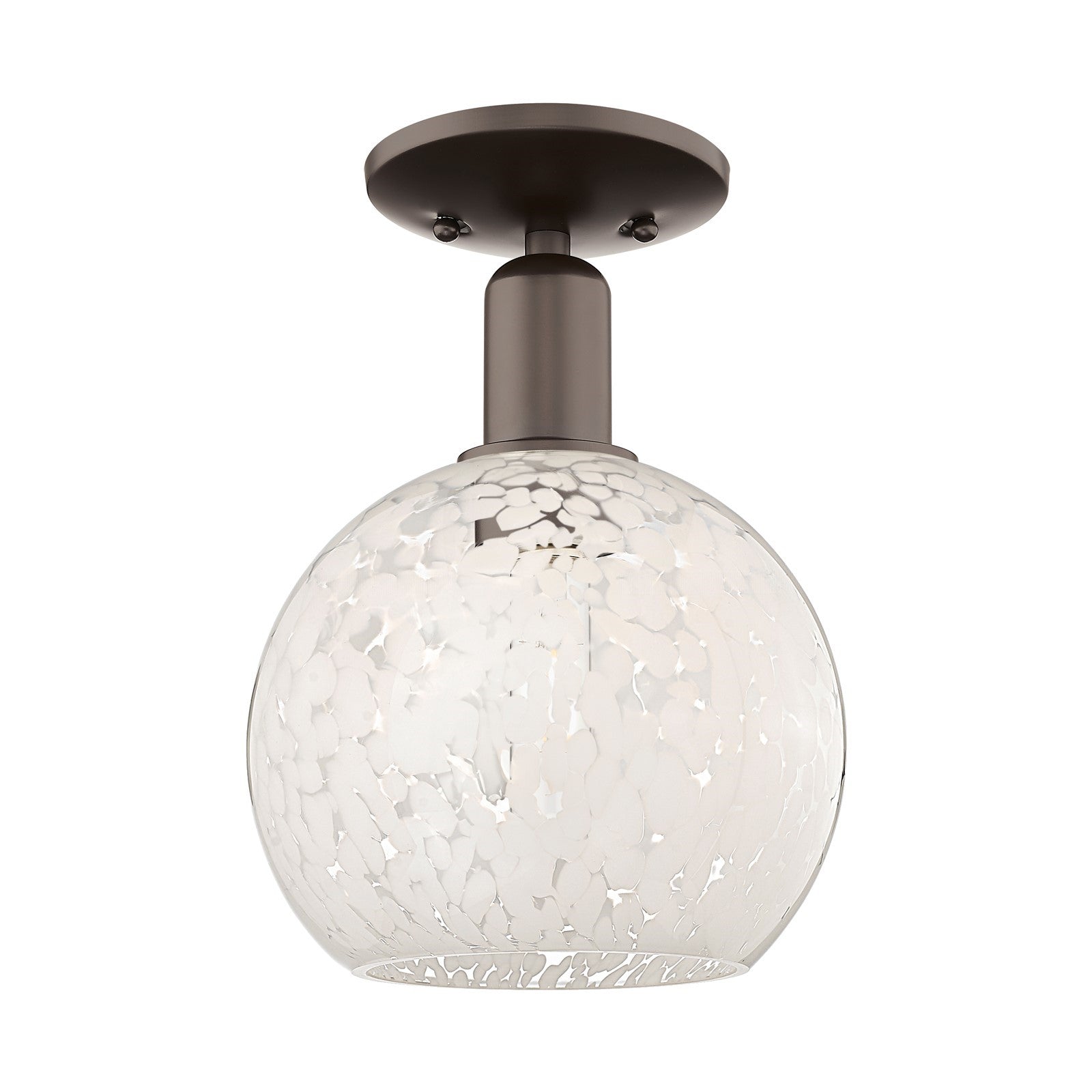 Innovations Lighting White Mouchette 8in 1-Light Semi-Flush Mount | Industrial Oil Rubbed Bronze and White Mouchette Glass | Model 716-1C-OB-G1216-8WM