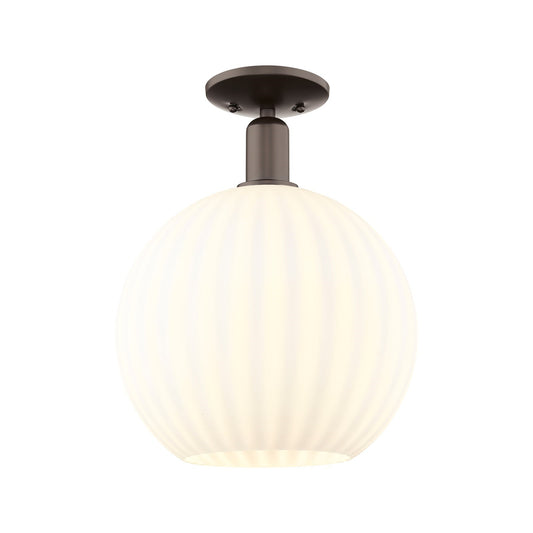 Innovations Lighting Arcadia 12in 1-Light Semi-Flush Mount | Industrial Oil Rubbed Bronze Steel and White Venetian Glass | Model 716-1C-OB-G1217-12WV