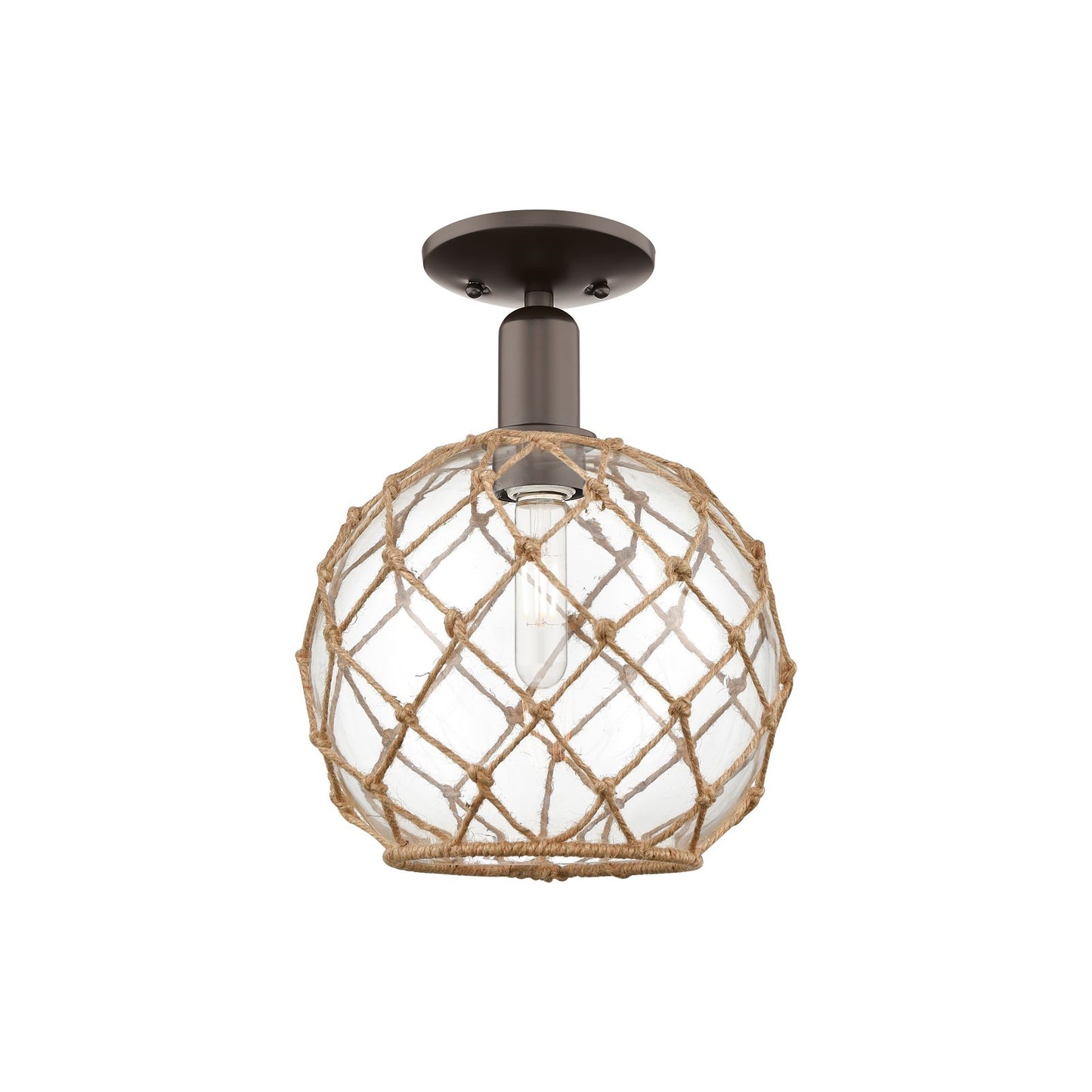 Innovations Farmhouse Rope 10in 1-Light Semi-Flush Mount | Industrial Oil Rubbed Bronze Steel and Clear Glass with Brown Rope | Model 716-1C-OB-G122-10RB