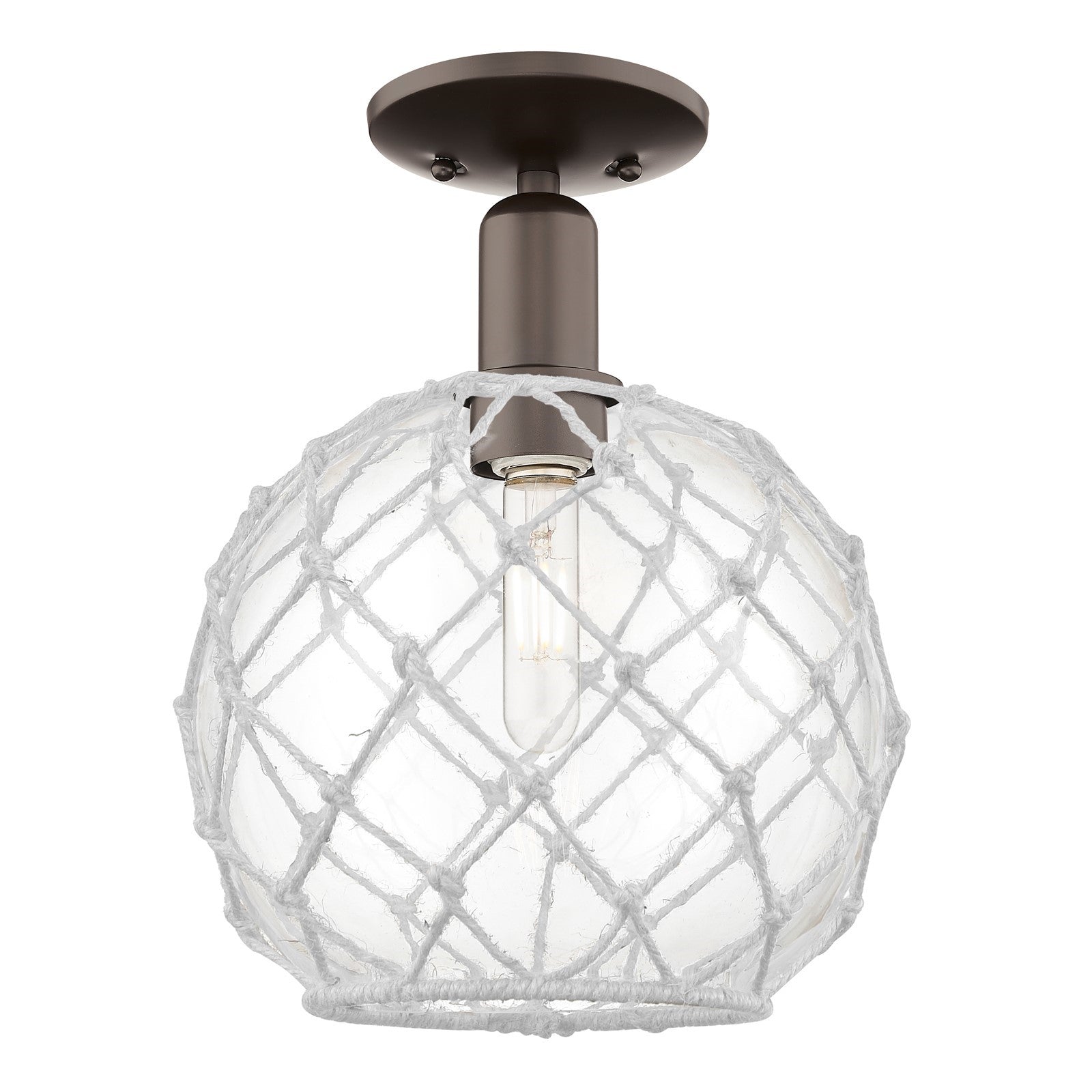 Innovations Farmhouse Rope 10in 1-Light Semi-Flush Mount | Industrial Oil Rubbed Bronze Steel and Clear Glass with White Rope | Model 716-1C-OB-G122-10RW