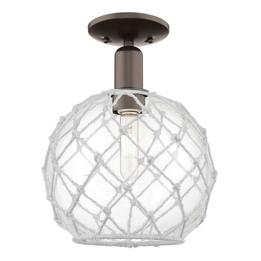 Innovations Farmhouse Rope 10in 1-Light Semi-Flush Mount | Industrial Oil Rubbed Bronze Steel and Clear Glass with White Rope | Model 716-1C-OB-G122-10RW