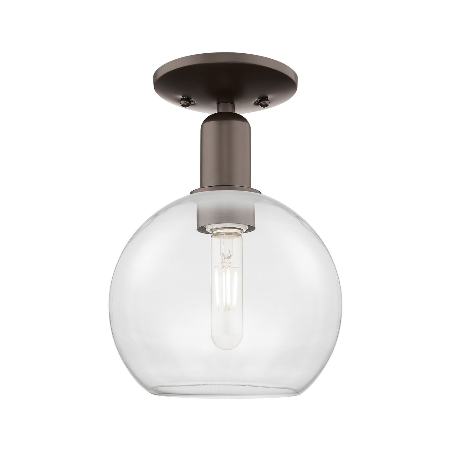 Innovations Athens 8in 1-Light Semi-Flush Mount | Industrial Oil Rubbed Bronze Steel and Clear Glass | Damp Location Hallway & | Model 716-1C-OB-G122-8