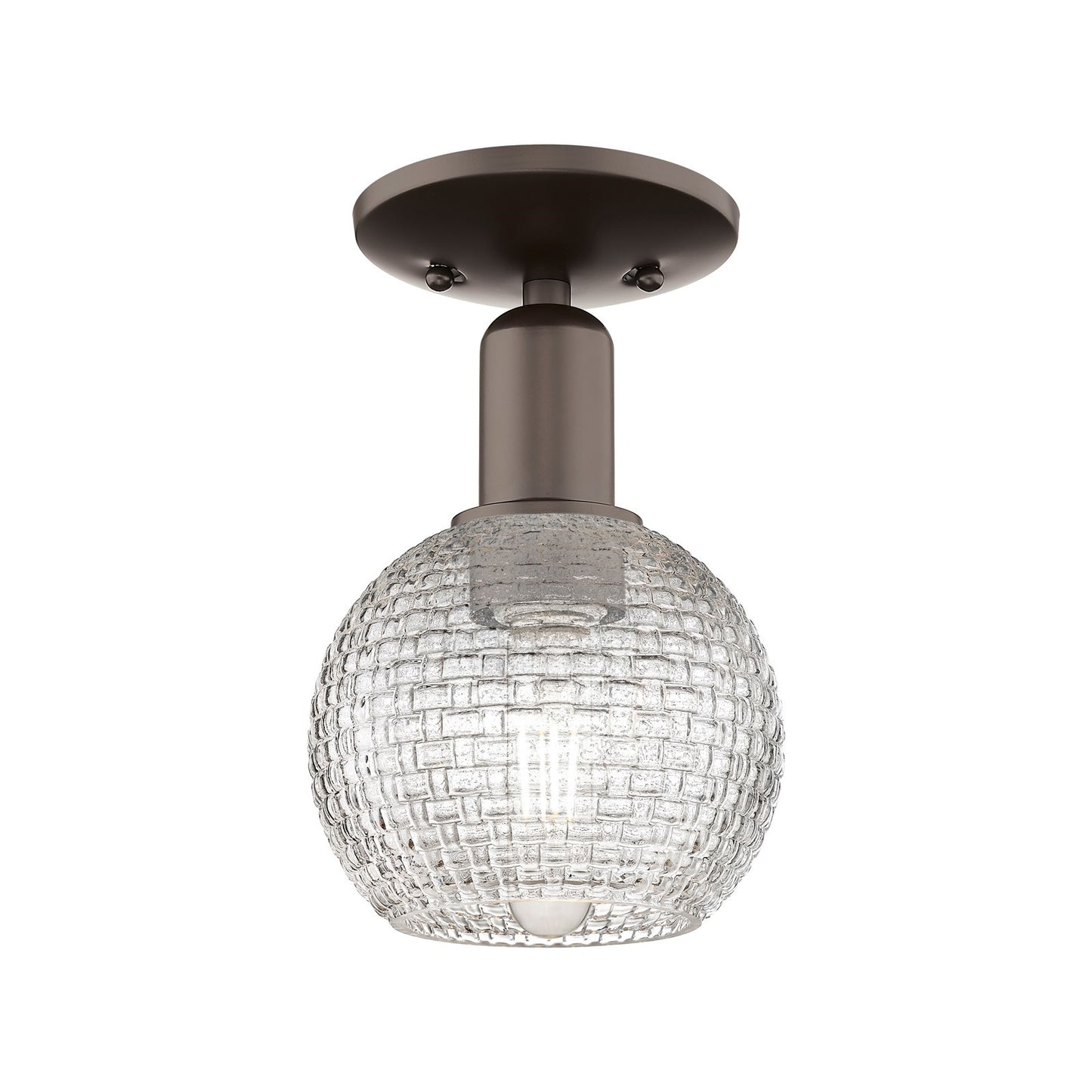 Innovations Athens 6in 1-Light Semi-Flush Mount | Industrial Oil Rubbed Bronze Steel and Clear Basket Weave Glass | Entryway & | Model 716-1C-OB-G122C-6CL