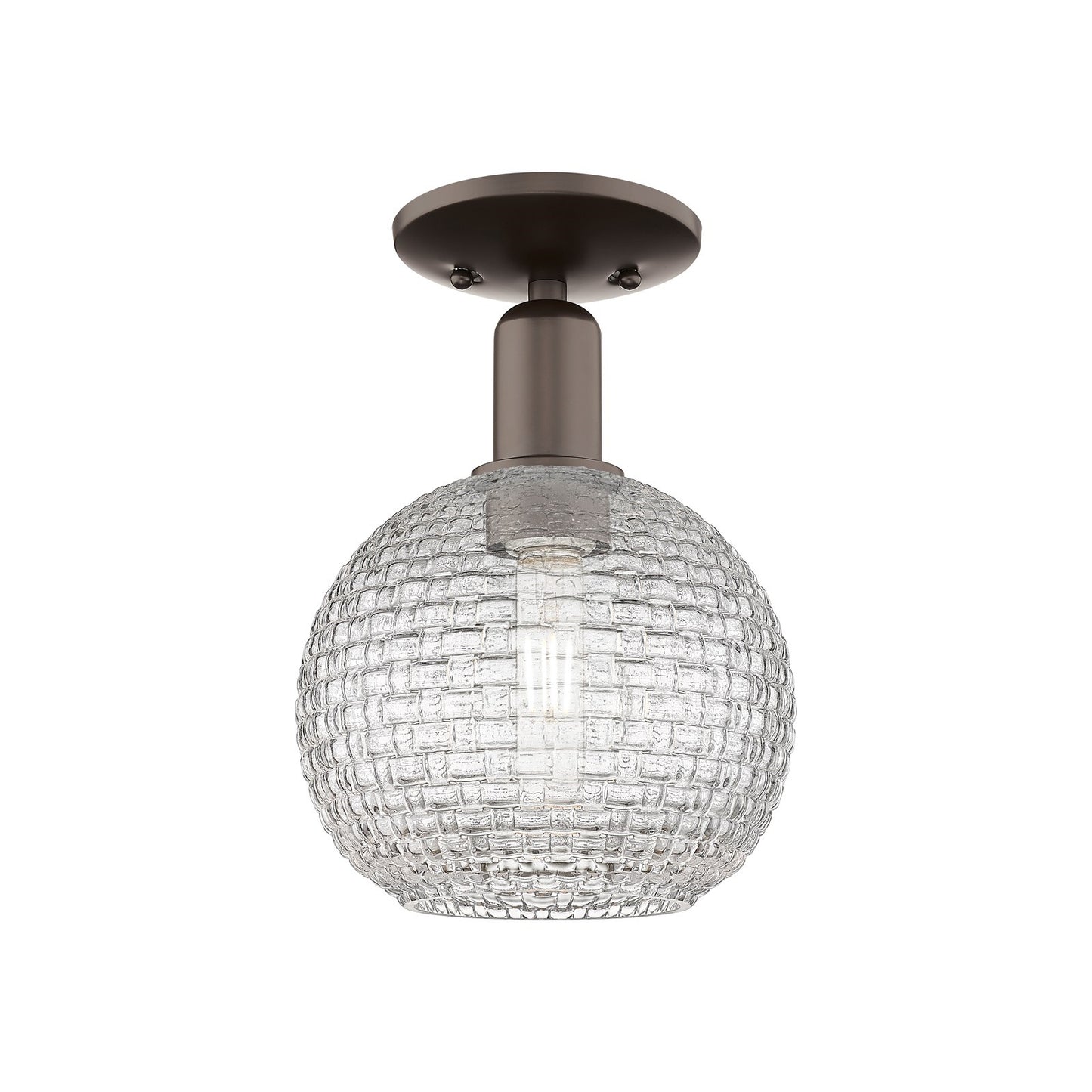 Innovations Athens 8in 1-Light Semi-Flush Mount | Industrial Oil Rubbed Bronze Steel and Clear Basket Weave Glass | Hallway & | Model 716-1C-OB-G122C-8CL