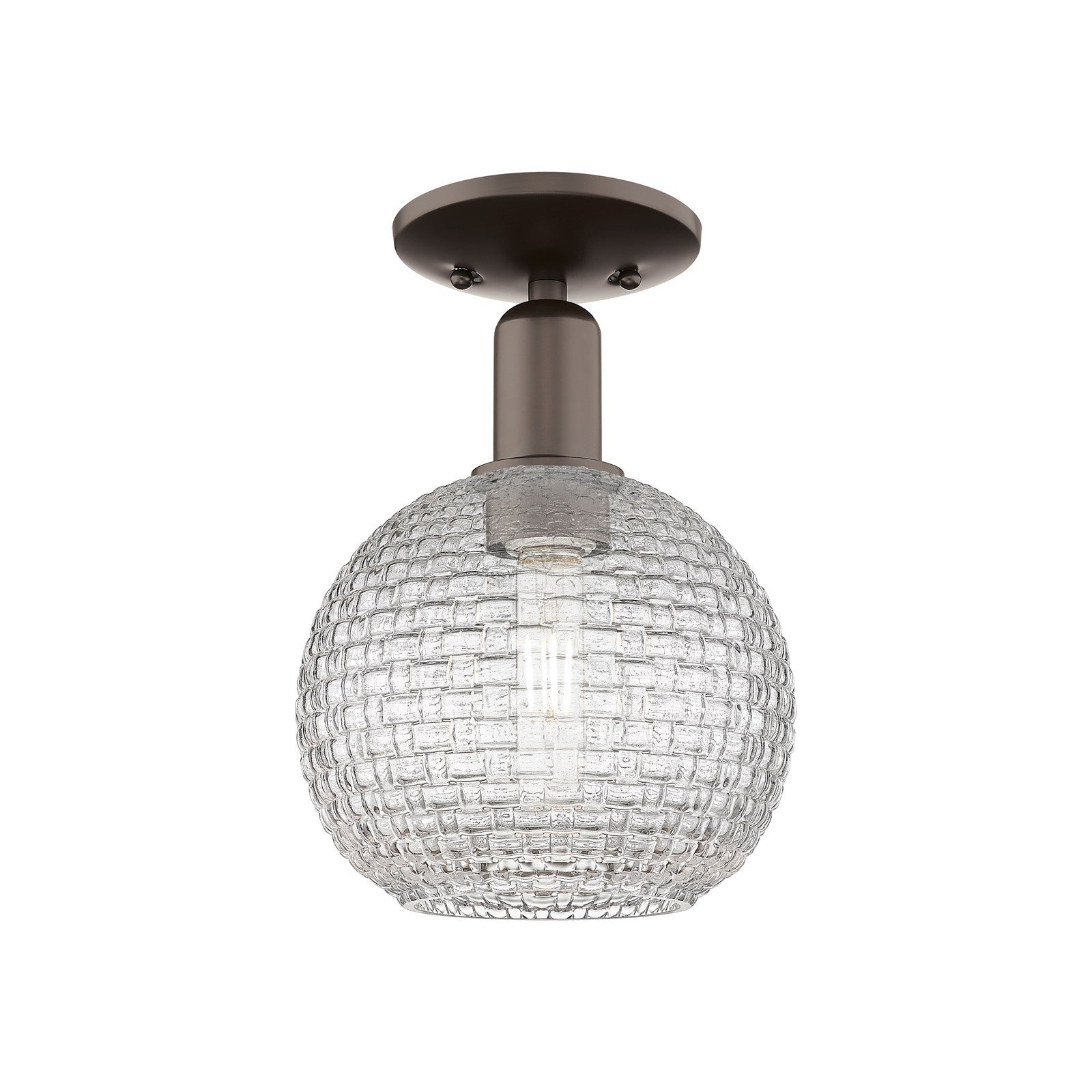 Innovations Athens 8in 1-Light Semi-Flush Mount | Industrial Oil Rubbed Bronze Steel and Clear Basket Weave Glass | Hallway & | Model 716-1C-OB-G122C-8CL