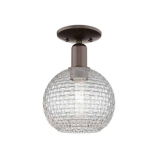 Innovations Athens 8in 1-Light Semi-Flush Mount | Industrial Oil Rubbed Bronze Steel and Clear Basket Weave Glass | Hallway & | Model 716-1C-OB-G122C-8CL